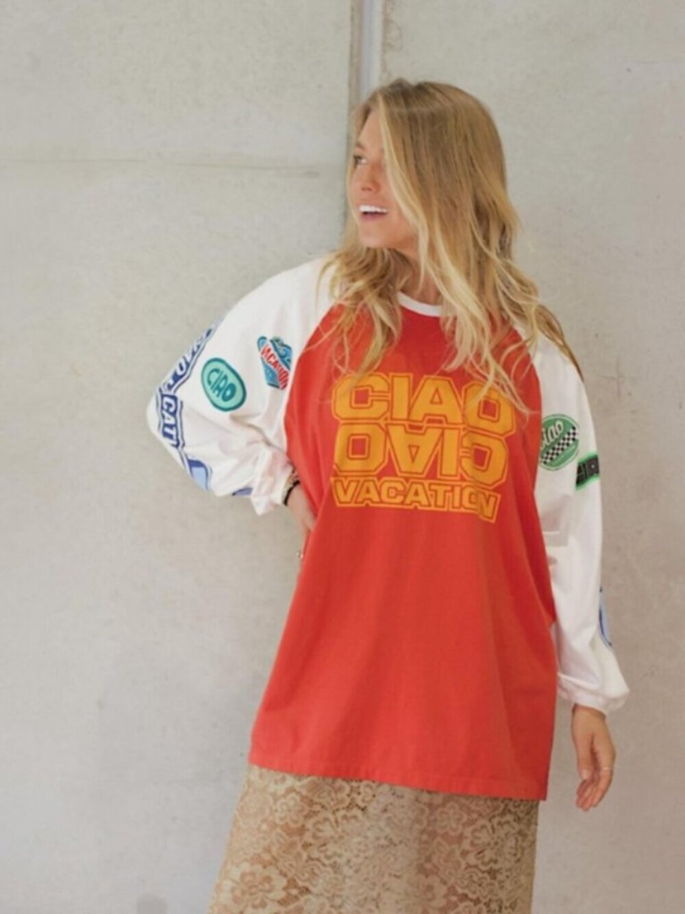 FREE PEOPLE x CIAO CIAO VACATION Speed Racer Long Sleeve Tee Red White XS NWT - Picture 16 of 16
